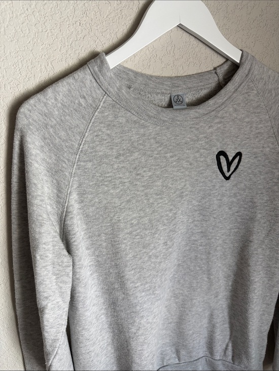 House of Shan Tops - Light Gray Women’s Crewneck Sweater with Heart Embroidery